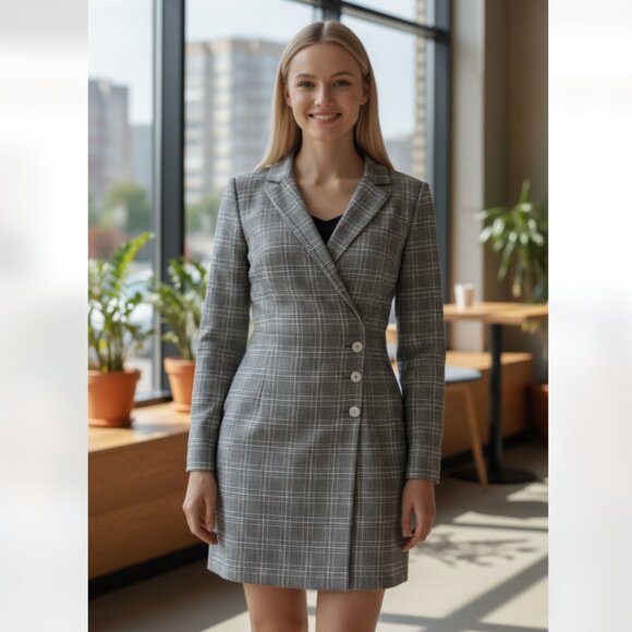 NWT ZARA  PLAID BLAZER SHOULDER PAD DRESS 8342/322 Bloggers Fav SZ-XS - Picture 1 of 13